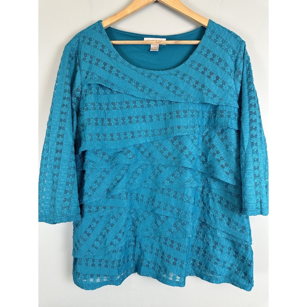 CJ Banks Women's Plus Size Lace Overlay 3/4 Sleeve Layered Design Top Size 1X